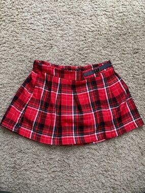 Justice Girl’s Mini Plaid Belted Red Skirt Girl’s Sz 18 Preppy Punk